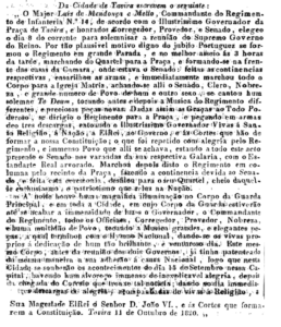 Extracto da Gazeta de Lisboa de 1820 nº 254 
